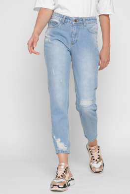 Джинсы Mom с потертостями цвет голубой 37210, Цвет: Голубой, Размер: 28, изображение 3