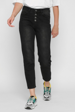 Черные mom джинсы на пуговицах 37212, Цвет: Черный, Размер: 31