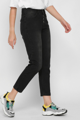 Черные mom джинсы на пуговицах 37212, Цвет: Черный, Размер: 31, изображение 3