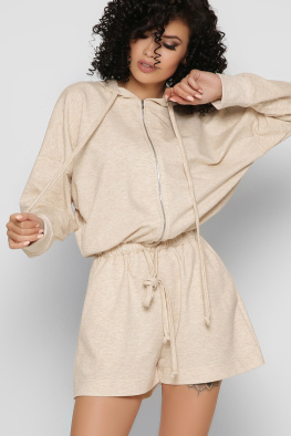 Повседневный бежевый комбинезон шорты 48826, Цвет: Бежевый, Размер: XS, изображение 3