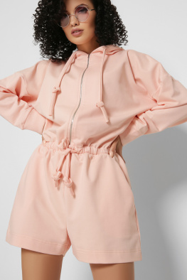 Повседневный персиковый комбинезон шорты 48828, Цвет: Персиковий, Размер: XS