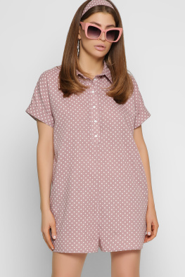 Хлопковый летний розовый комбинезон в горох 48833, Цвет: Светло-розовый, Размер: XS