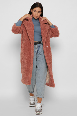 Длинная женская эко шуба с поясом цвет пудра 37979, Цвет: Пудровый, Размер: L, изображение 2