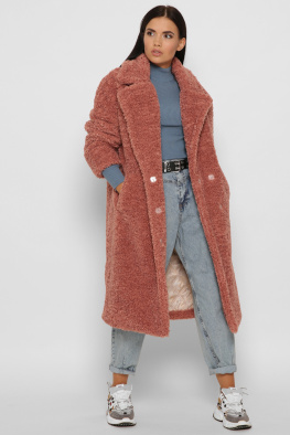 Длинная женская эко шуба с поясом цвет пудра 37979, Цвет: Пудровый, Размер: L, изображение 3