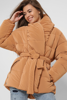 Женская зимняя куртка с поясом цвет песок 37571, Цвет: Кемел, Размер: M, изображение 2