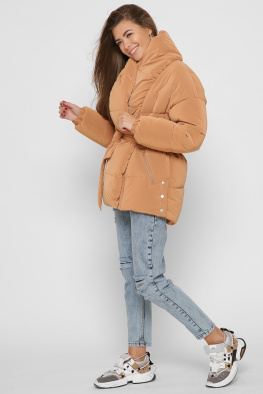 Женская зимняя куртка с поясом цвет песок 37571, Цвет: Кемел, Размер: M, изображение 5