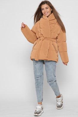 Женская зимняя куртка с поясом цвет песок 37571, Цвет: Кемел, Размер: M, изображение 7