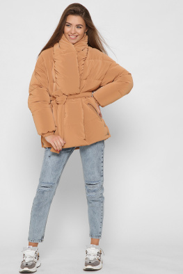 Женская зимняя куртка с поясом цвет песок 37571, Цвет: Кемел, Размер: M, изображение 9