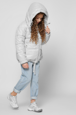 Коротка зимова куртка з люрексом колір срібло 36914, Колір: Срібний, Розмір: 122, зображення 2