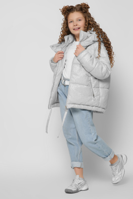 Коротка зимова куртка з люрексом колір срібло 36914, Колір: Срібний, Розмір: 122, зображення 6