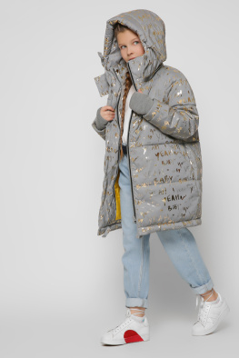 Дитяча світловідбивна куртка з написами колір золото 36980, Колір: Золото, Розмір: 116, зображення 2