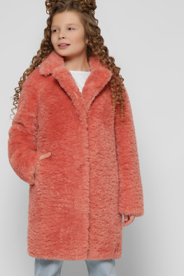 Модная шубка для девочек цвет коралл 36917, Цвет: Корал, Размер: 122, изображение 2