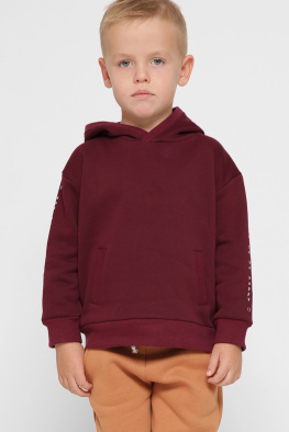 Дитячий худі з написами на рукаві колір марсала 38378, Колір: Бургунді, Розмір: 86, зображення 2