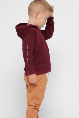 Дитячий худі з написами на рукаві колір марсала 38378, Колір: Бургунді, Розмір: 86, зображення 3