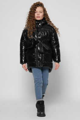 Подростковый пуховик с сумкой для девочки 43463, Цвет: Черный, Размер: 116