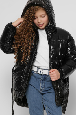 Підлітковий пуховик із сумкою для дівчинки 43463, Колір: Чорний, Розмір: 116, зображення 4