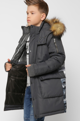 Зимняя куртка для мальчика цвет серый 36919, Цвет: Серый, Размер: 134, изображение 4