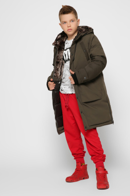 Детская зимняя куртка с молниями цвет хаки 36931, Цвет: Хаки, Размер: 110, изображение 2