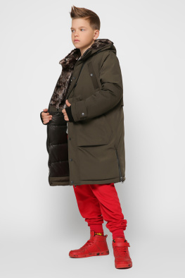 Детская зимняя куртка с молниями цвет хаки 36931, Цвет: Хаки, Размер: 110, изображение 3