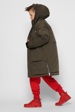 Детская зимняя куртка с молниями цвет хаки 36931, Цвет: Хаки, Размер: 110, изображение 4