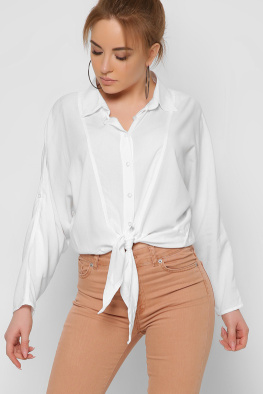 Модная белая блузка на завязке 36859, Цвет: Белый, Размер: L, изображение 2