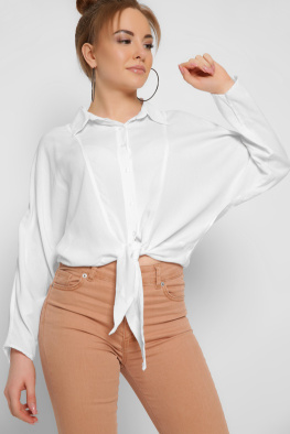 Модная белая блузка на завязке 36859, Цвет: Белый, Размер: L, изображение 3