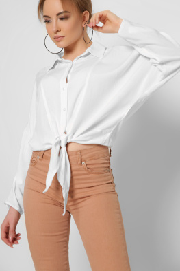 Модная белая блузка на завязке 36859, Цвет: Белый, Размер: L, изображение 4