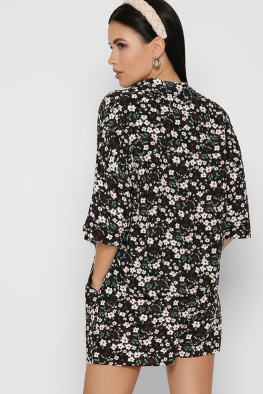 Чорний літній костюм із квітковим малюнком 48815, Колір: Чорний, Розмір: M, зображення 5