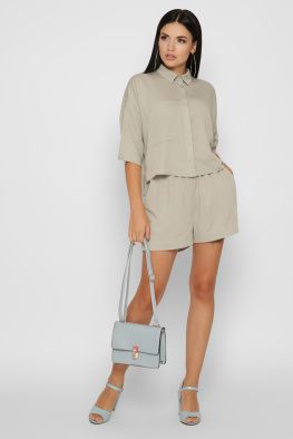 Женский оливковый костюм с рубашкой и шортами 48812, Цвет: Хаки, Размер: XS, изображение 2