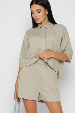 Женский оливковый костюм с рубашкой и шортами 48812, Цвет: Хаки, Размер: XS, изображение 3