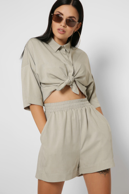 Женский оливковый костюм с рубашкой и шортами 48812, Цвет: Хаки, Размер: XS, изображение 5