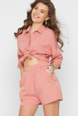 Женский коралловый костюм с рубашкой и шортами 48810, Цвет: Корал, Размер: XS