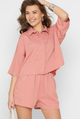 Жіночий кораловий костюм із сорочкою та шортами 48810, Колір: Корал, Розмір: XS, зображення 3