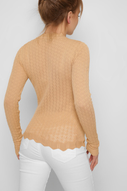 Трикотажний светр із ажурним малюнком колір пісок 36865, Колір: Кемел, Розмір: ONE SIZE, зображення 2