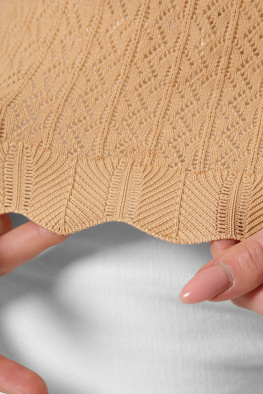 Трикотажний светр із ажурним малюнком колір пісок 36865, Колір: Кемел, Розмір: ONE SIZE, зображення 4