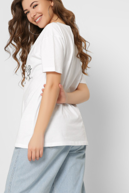 Жіноча біла футболка Standart зі стразами та написом Everything 57862, Колір: Білий, Розмір: S, зображення 3