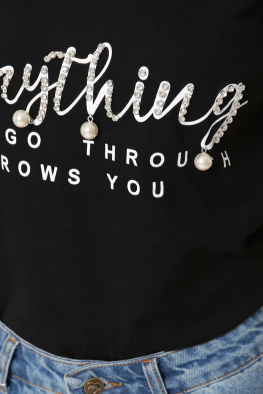 Женская черная футболка Standart со стразами и надписью Everything 57863, Цвет: Черный, Размер: S, изображение 3
