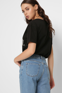 Женская черная футболка Standart со стразами и надписью Everything 57863, Цвет: Черный, Размер: S, изображение 4