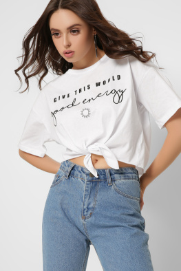 Короткая женская футболка Standart на завязках цвет белый 57865, Цвет: Белый, Размер: L