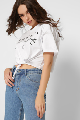 Коротка жіноча футболка Standart на зав'язках колір білий 57865, Колір: Білий, Розмір: L, зображення 2