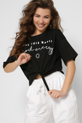 Короткая женская футболка Standart на завязках цвет черный 57866, Цвет: Черный, Размер: L, изображение 2