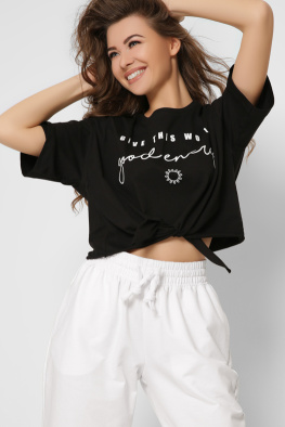 Короткая женская футболка Standart на завязках цвет черный 57866, Цвет: Черный, Размер: L, изображение 5