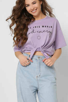 Короткая женская футболка Standart на завязках цвет сиреневый 57867, Цвет: Лавандовый, Размер: M