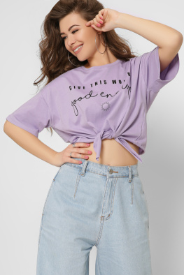 Короткая женская футболка Standart на завязках цвет сиреневый 57867, Цвет: Лавандовый, Размер: M, изображение 2