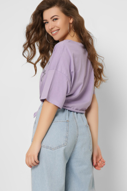 Короткая женская футболка Standart на завязках цвет сиреневый 57867, Цвет: Лавандовый, Размер: M, изображение 3