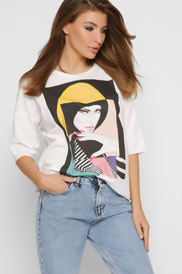 Белая женская футболка Standart с принтом Женщина с маникюром 57859, Цвет: Белый, Размер: S, изображение 3
