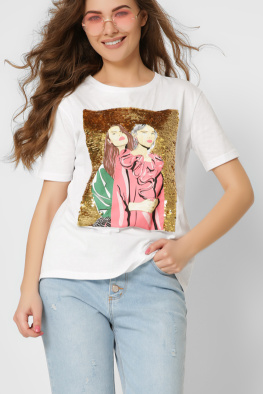 Женская футболка «Девушки в пайетках» цвет белый 57864, Цвет: Белый, Размер: S, изображение 2