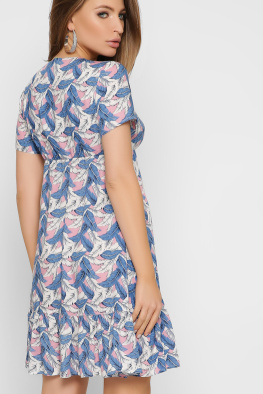 Летнее платье с принтом и оборкой 35848, Цвет: Джинс, Размер: XS, изображение 5