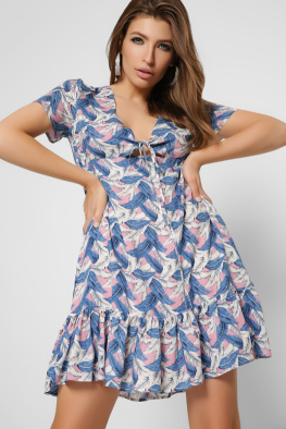 Летнее платье с принтом и оборкой 35848, Цвет: Джинс, Размер: XS, изображение 6