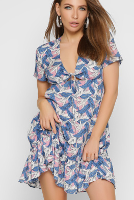 Літня сукня з принтом та оборкою 35848, Колір: Джинс, Розмір: XS